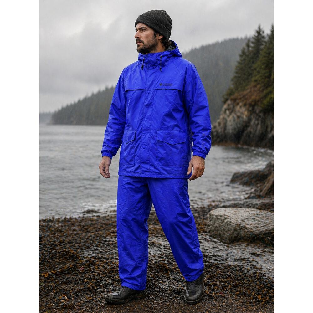 Columbia Men’s XL Purple Waterproof Rain Suit Jacket Pants Rubber PVC Outdoor